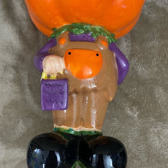 10” Halloween Pumpkin Ceramic Decorative Statue Bowl - Picture 8 of 16